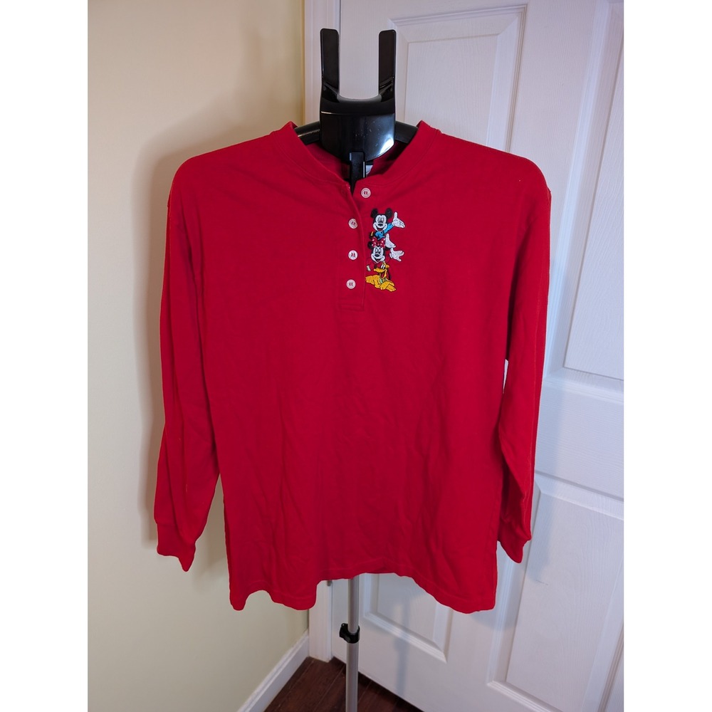 Mickey Unlimited Henley Shirt Mens Medium Red Vintage Disney Mickey Minnie Pluto
